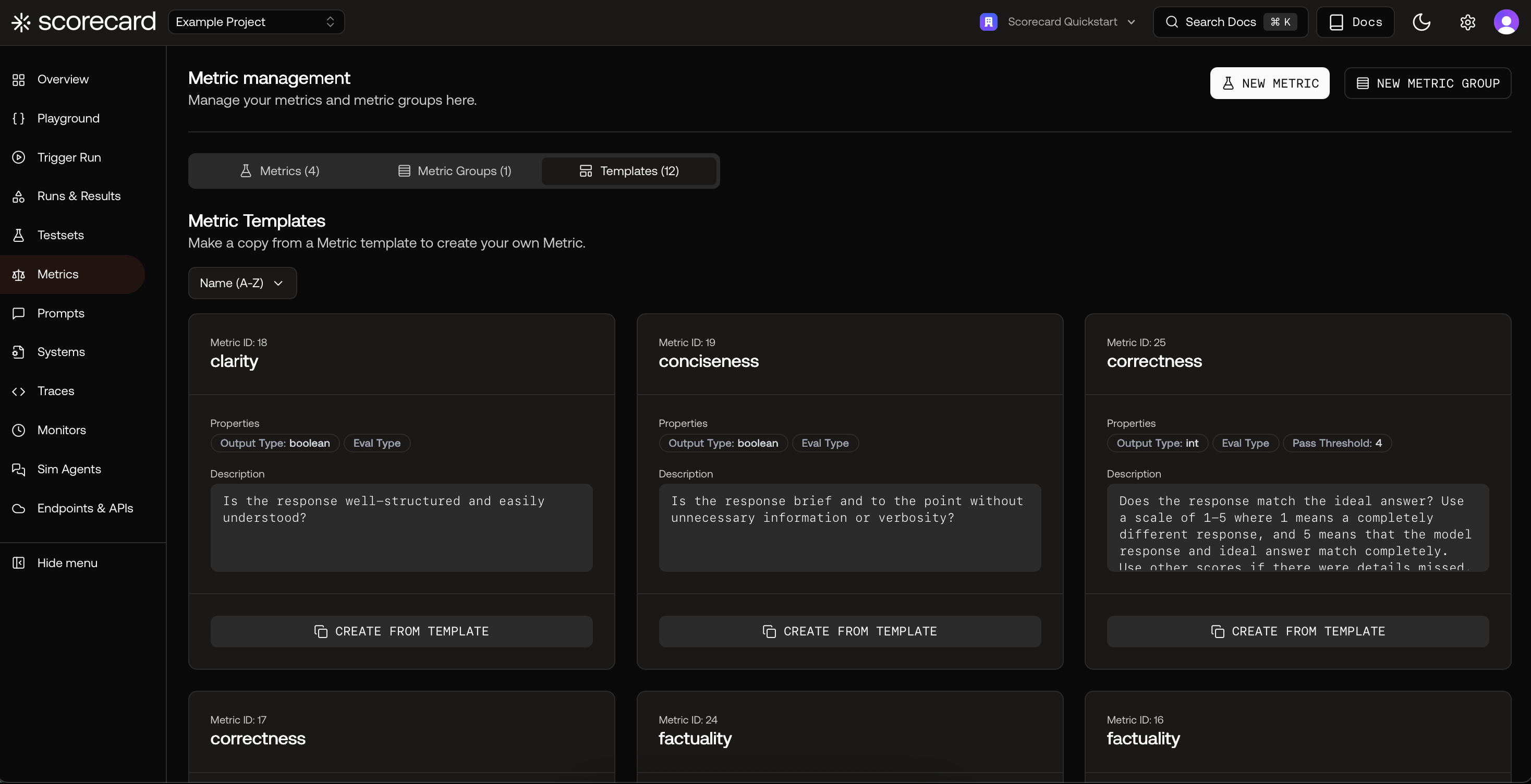 Overview of Scorecard Core Metrics in Templates