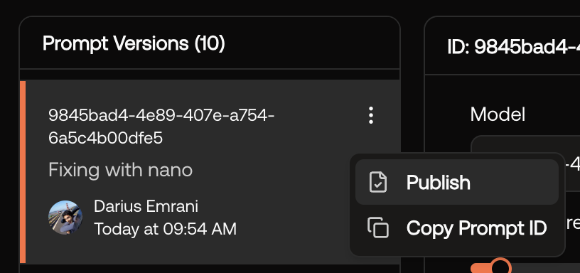 Screenshot of the prompt dropdown in the UI.